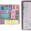 Mitsuko Brooks. <em>Mail to A.S., Dec. 22, 2018</em>, 2018. Ink, postage stamps, and paper collaged onto detached book cover, 9 1/2 x 6 1/4 inches (24 x 16 cm) thumbnail