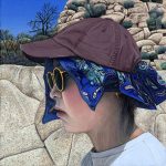 Paige Jiyoung Moon. <em>A Hiker</em>, 2018. Acrylic on canvas, 6 x 6 inches (15.2 x 15.2 cm)