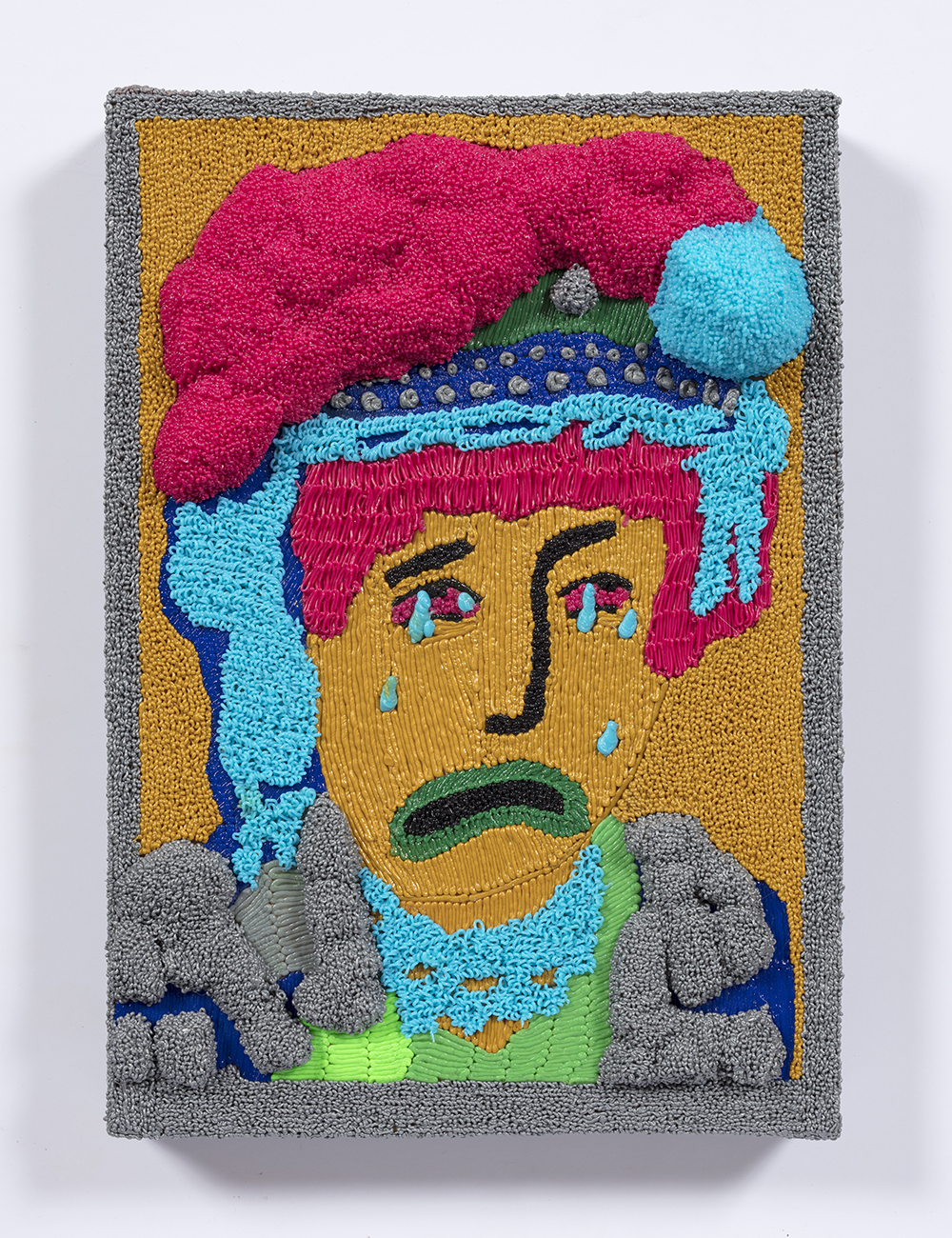 Dominic Dispirito. <em>The crying cockney</em>, 2018. Manually printed PLA plastic on board, 11 3/4 x 8 1/4 inches  (30 x 21 cm)