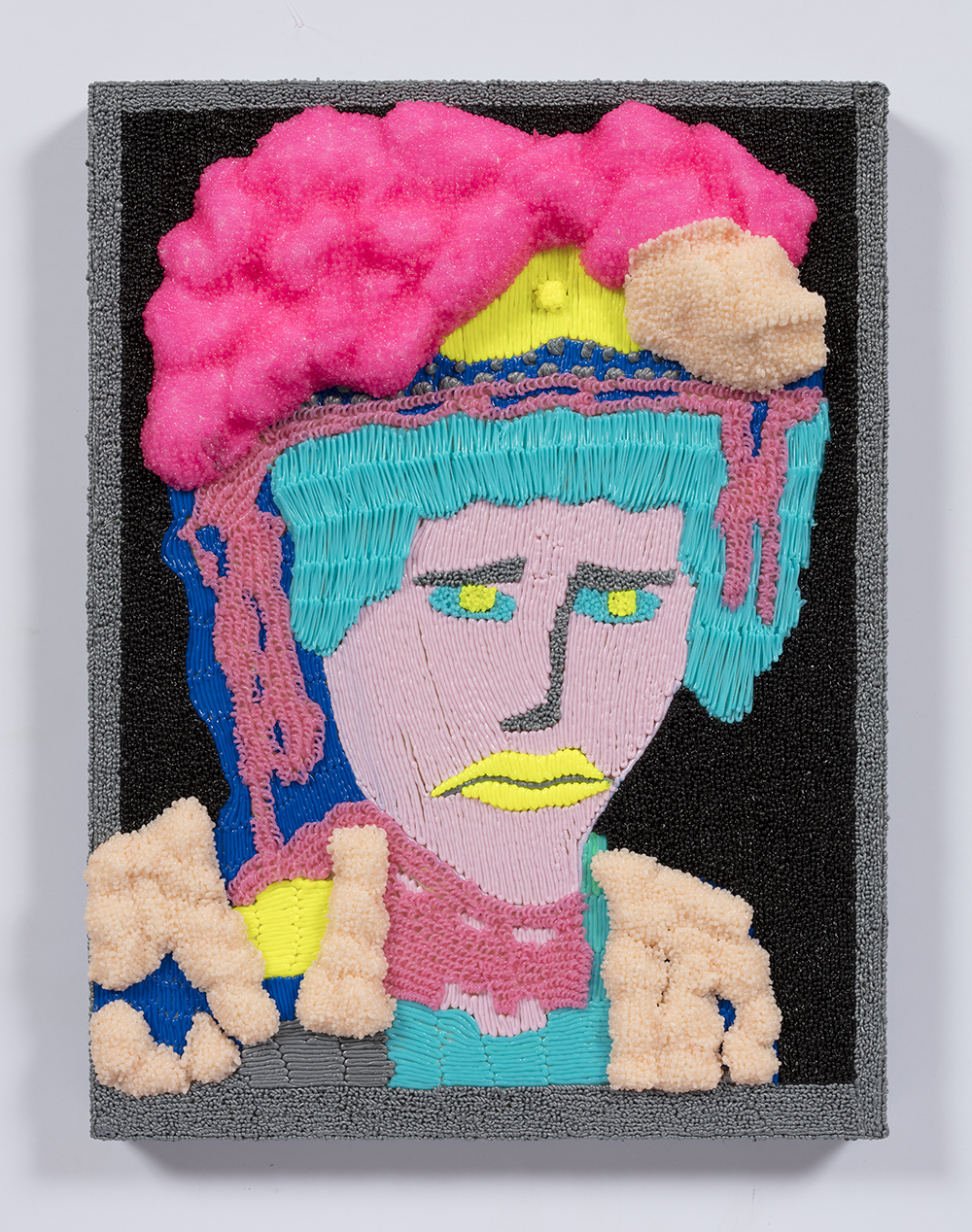 Dominic Dispirito. <em>Pouty pearly</em>, 2018. Manually printed PLA plastic on board, 11 3/4 x 8 1/4 inches  (30 x 21 cm)