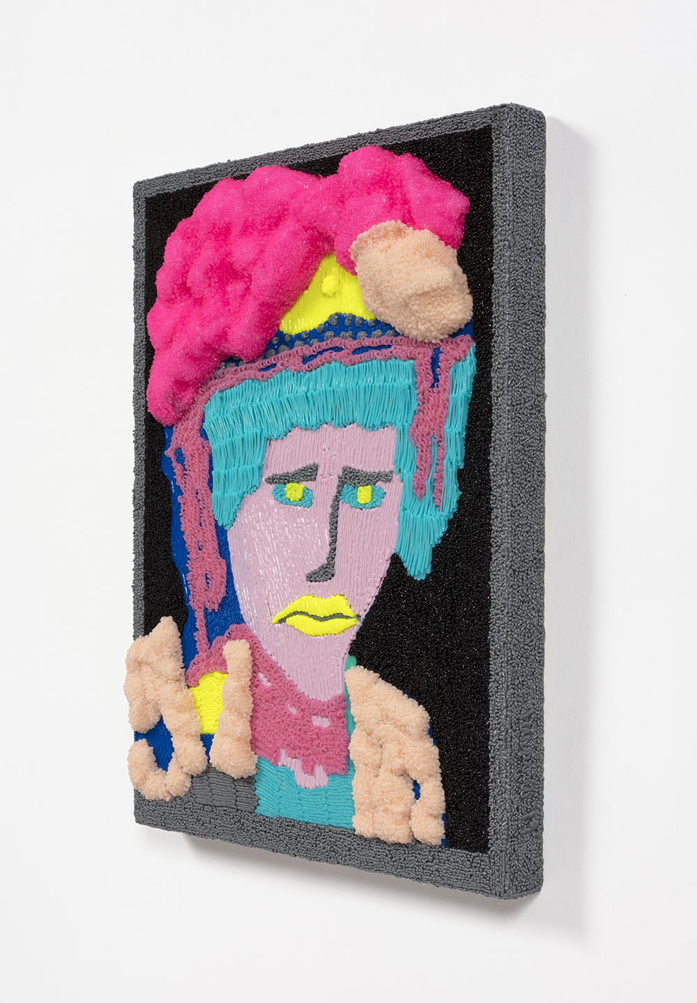 Dominic Dispirito. <em>Pouty pearly</em>, 2018. Manually printed PLA plastic on board, 11 3/4 x 8 1/4 inches  (30 x 21 cm)