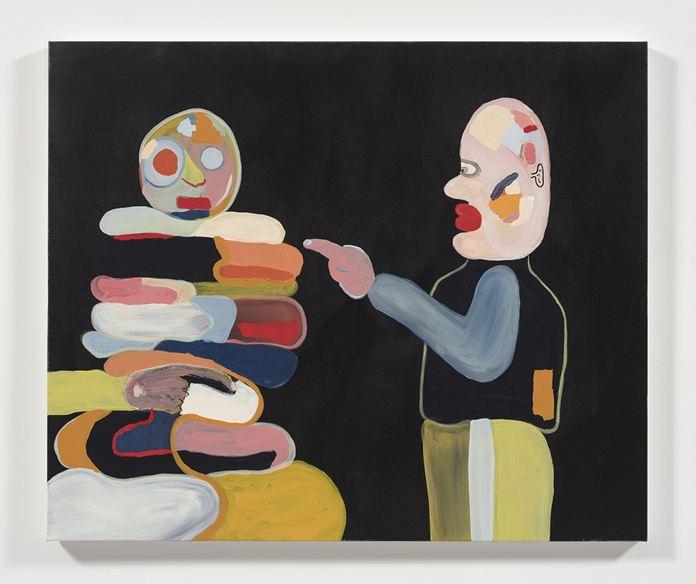 Gabby Rosenberg. <em>Gaze Interruption (from One Party)</em>, 2018. Acrylic on canvas, 40 x 48 inches (101.6 x 121.9 cm)