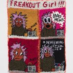 Hannah Epstein. <em>Freakout Girl VS The News Cycle</em>, 2019. Wool, acrylic, polyester and burlap, 47 x 37 inches  (119.4 x 94 cm)