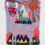 Hannah Epstein. <em>¡Las Llamas Locas!</em>, 2019. Wool, acrylic, polyester and burlap, 54 x 40 inches (137.2 x 101.6 cm)