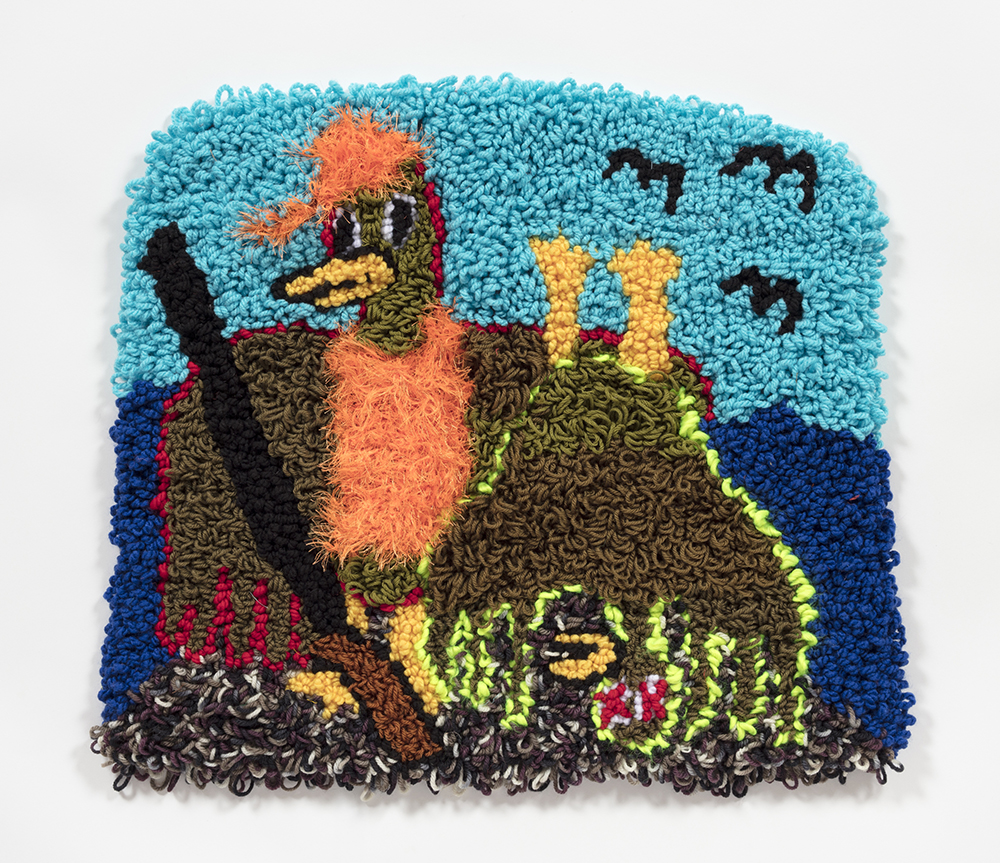 Hannah Epstein. <em>Duck Hunt</em>, 2019. Wool, acrylic, polyester and burlap, 21 1/2 x 24 inches  (54.6 x 61 cm)