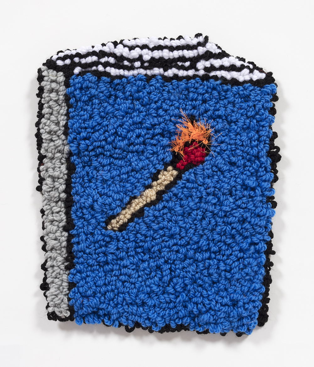 Hannah Epstein. <em>Book of Matches</em>, 2019. Wool, acrylic, polyester and burlap, 13 1/4 x 10 3/4 inches  (33.7 x 27.3 cm)