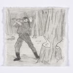 Kevin McNamee-Tweed. <em>Lumberjack Drawing</em>, 2018. Graphite on mulberry paper, 6 1/8 x 6 1/2 inches  (15.6 x 16.5 cm)