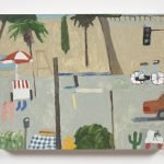 Mariel Capanna. <em>Roller Skate, Cactus, Hydrant, Bike</em>, 2019. Oil and wax on panel, 8 x 10 inches  (20.3 x 25.4 cm)