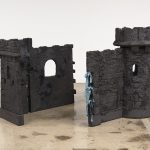 Alix Vernet. <em>Ruin<em>, 2019. Grout on plastic castle, 55 x 55 x 55 inches (139.7 x 139.7 x 139.7 cm)