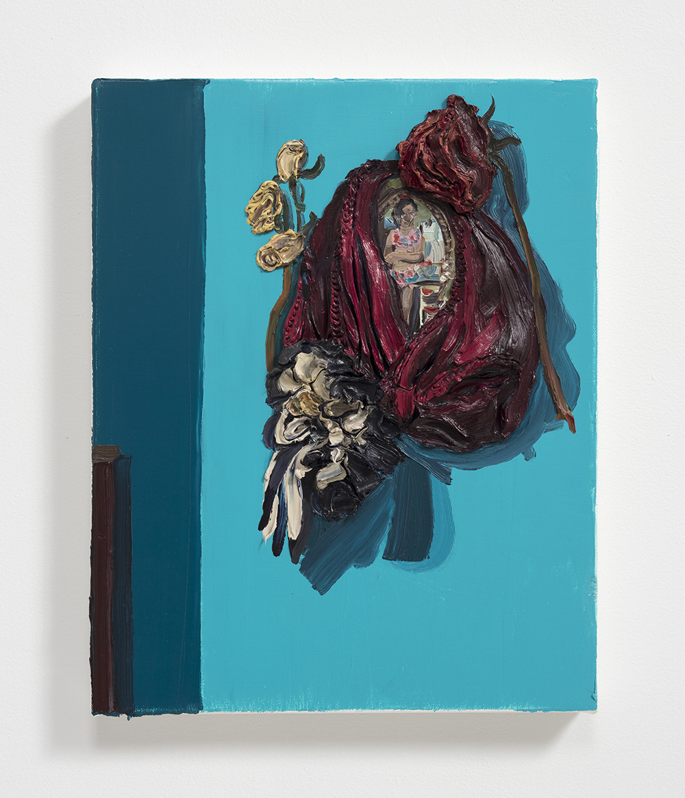 Herman Aguirre.<em> Amor</em>, 2019. Oil on canvas, 20 x 16 x 2 1/2 inches (50.8 x 40.6 x 6.4 cm)