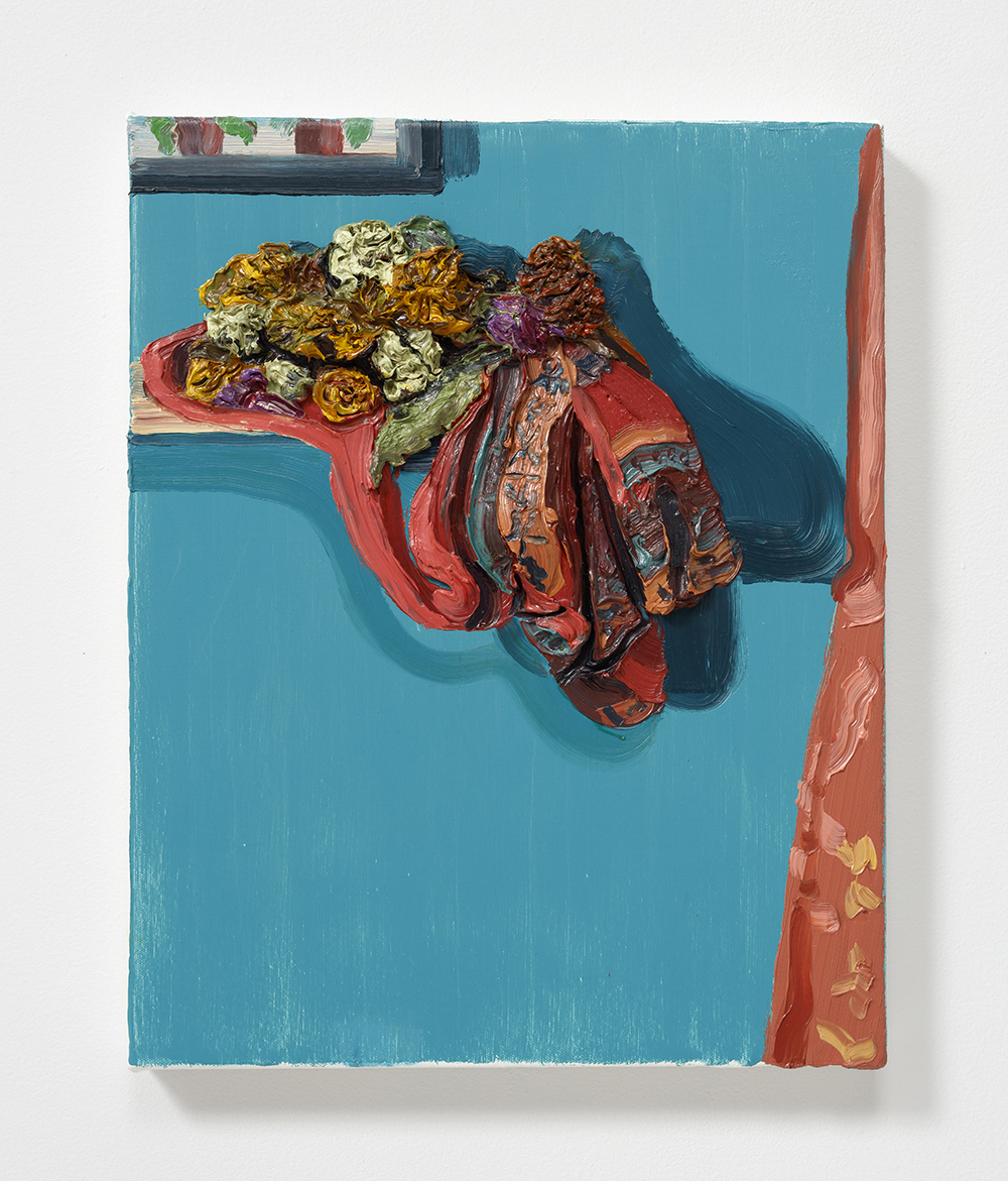 Herman Aguirre. <em> Cariño</em>, 2019. Oil on canvas, 20 x 16 x 2 1/2 inches  (50.8 x 40.6 x 6.4 cm)