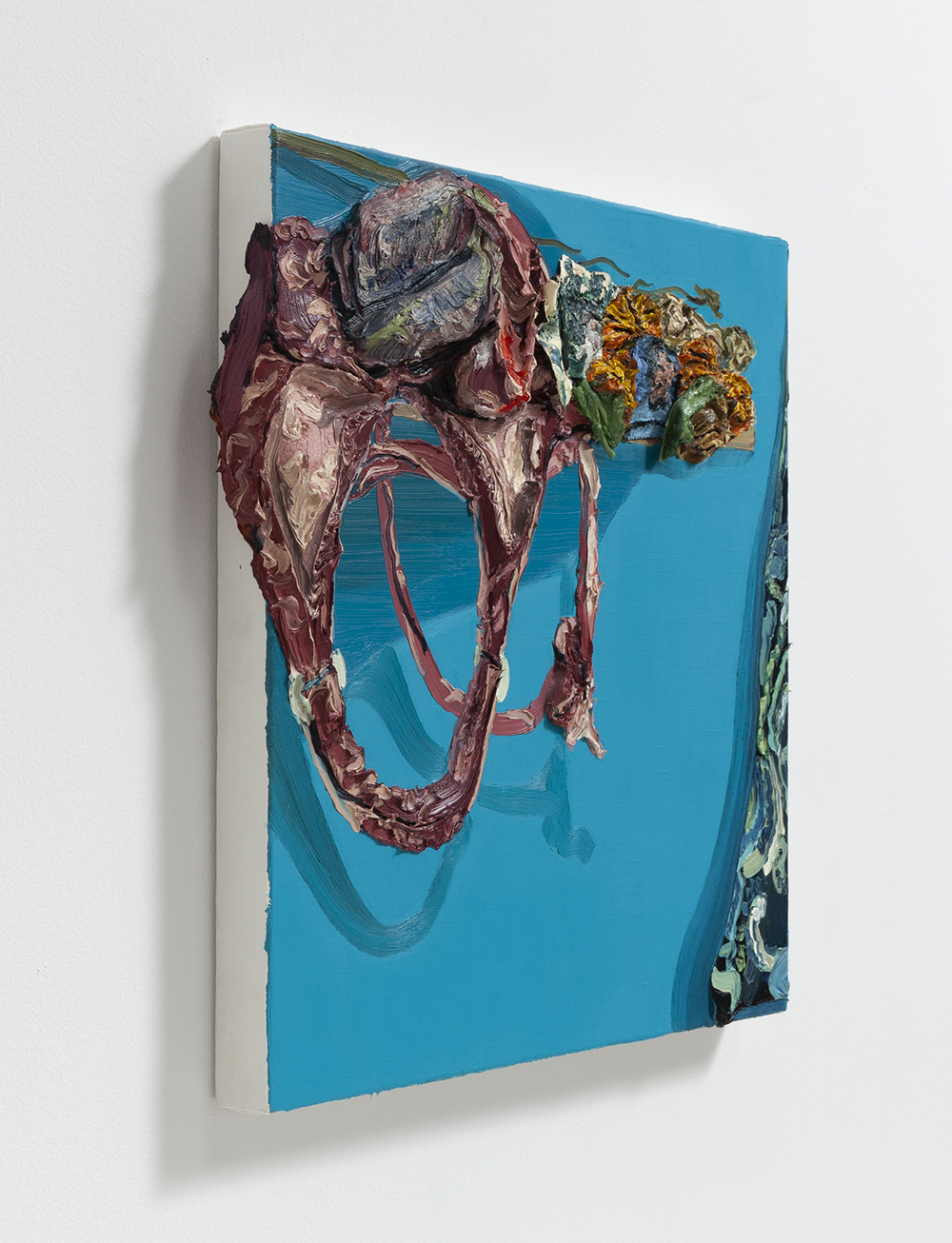 Herman Aguirre.<em> Enfrente</em>, 2019. Oil on canvas, 20 x 21 x 3 inches (50.8 x 53.3 x 7.6 cm)