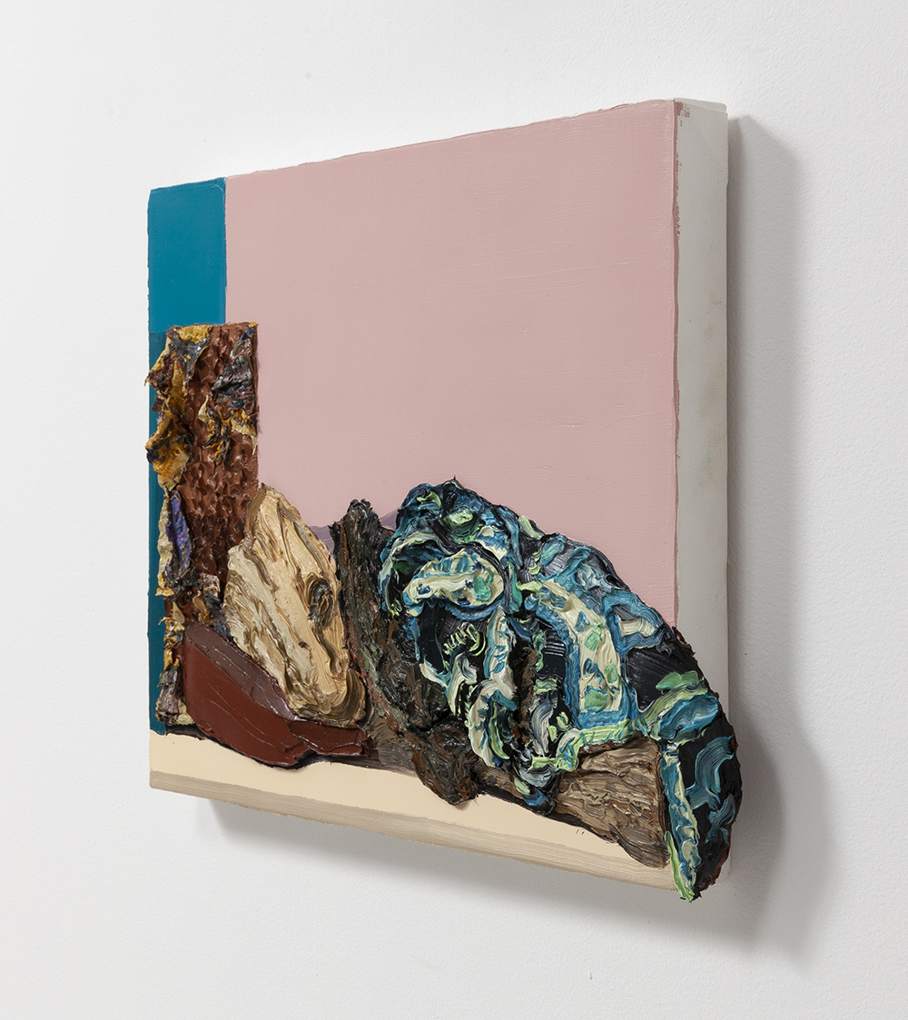 Herman Aguirre. <em> Hombro</em>, 2019. Oil on canvas, 16 x 21 1/2 x 3 inches (40.6 x 54.6 x 7.6 cm)