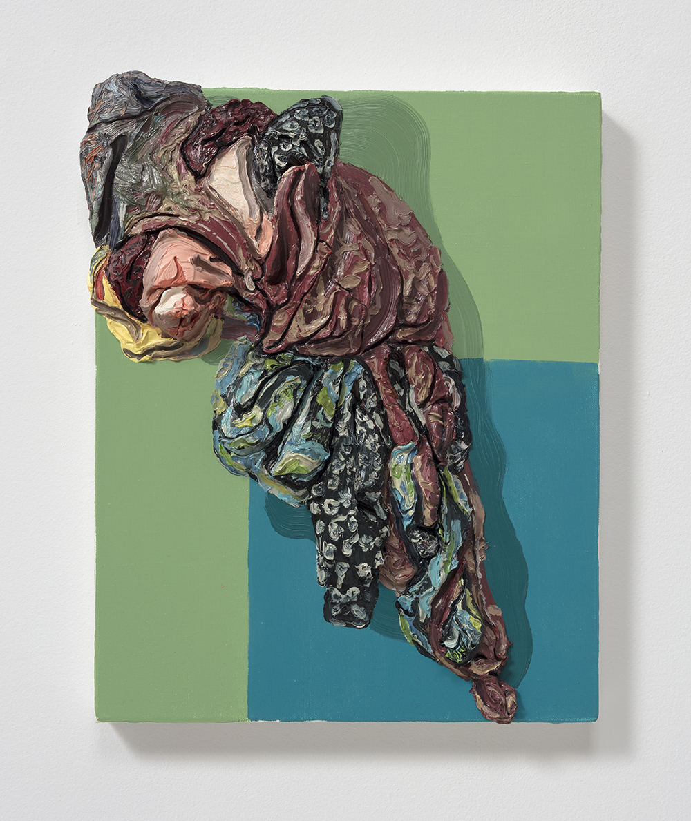 Herman Aguirre. <em> Piedra</em>, 2019. Oil on canvas, 21 x 17 x 4 1/2 inches  (53.3 x 43.2 x 11.4 cm)