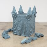 Alix Vernet. <em>Blue Castle</em>, 2019. Textile, plastic supports, 52 x 40 x 50 inches (132.1 x 101.6 x 127 cm)