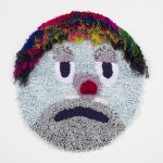 Hannah Epstein.<em> The Last Clown in the Shtetl</em>, 2019. Acrylic, polyester, wool, 47 x 41 inches  (119.4 x 104.1 cm)