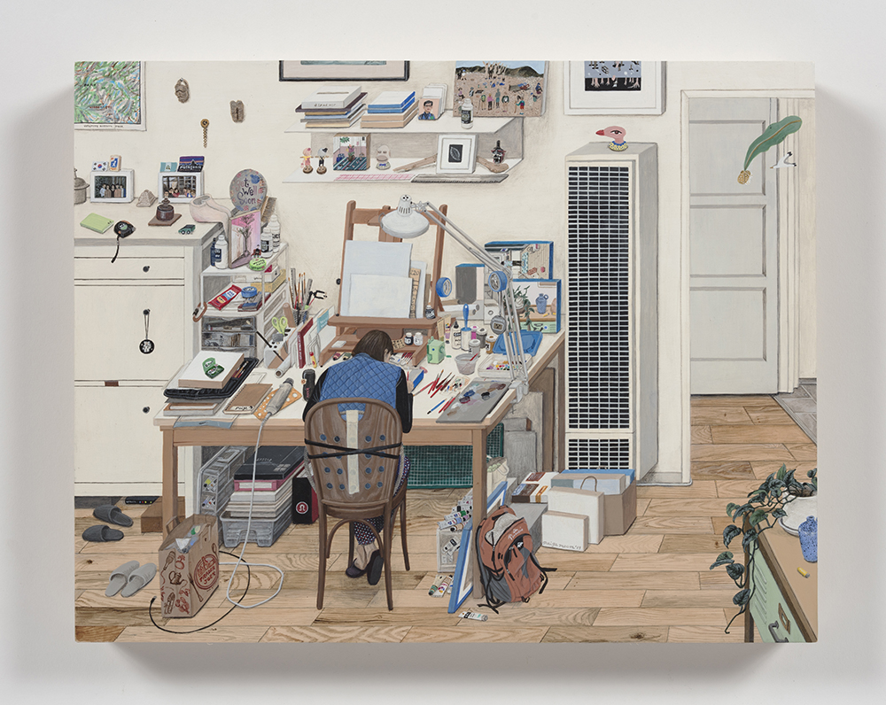 Paige Jiyoung Moon.<em> 132 Studio</em>, 2019. Acrylic on panel, 11 x 14 inches (27.9 x 35.6 cm)