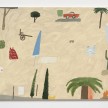 Mariel Capanna.<em> Umbrella, Beach Towel, Palm Tree, Fire</em>, 2019. Oil and wax on panel, 18 x 24 inches (45.7 x 61 cm) thumbnail