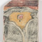 Kevin McNamee-Tweed.<em> Brand.jacket</em>, 2017. Monotype on mulberry paper mounted on wood, 10 1/4 x 8 1/2 inches (26 x 21.6 cm)