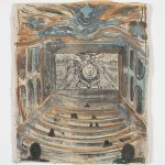 Kevin McNamee-Tweed.<em> Train/Theatre</em>, 2018. Monotype on mulberry paper mounted on wood, 10 1/2 x 8 3/4 inches (26.7 x 22.2 cm)