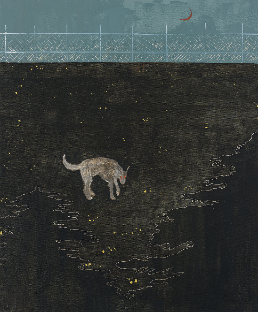 Francisco Rodriguez.<em> Dog at Night</em>, 2019. Oil on canvas, 23 5/8 x 19 5/8 inches (60 x 50 cm)