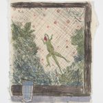Kevin McNamee-Tweed.<em> Lizard and fireflies</em>, 2019. Monotype on mulberry paper mounted on wood, 11 x 8 in (27.9 x 20.3 cm)