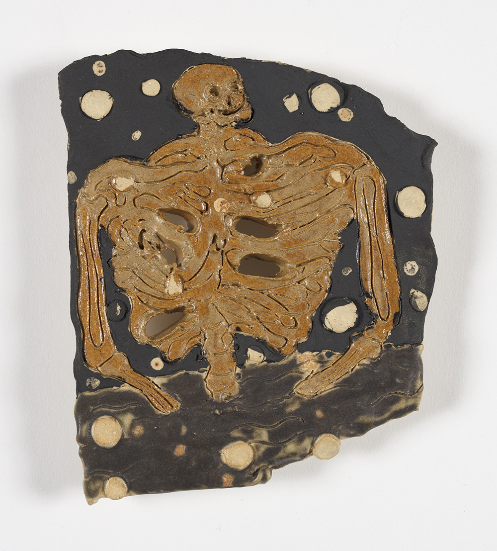 Kevin McNamee-Tweed.<em> Untitled (Skeleton Bather)</em>, 2019. Glazed ceramic, 6 1/2 x 5 1/2 inches (16.5 x 14 cm)