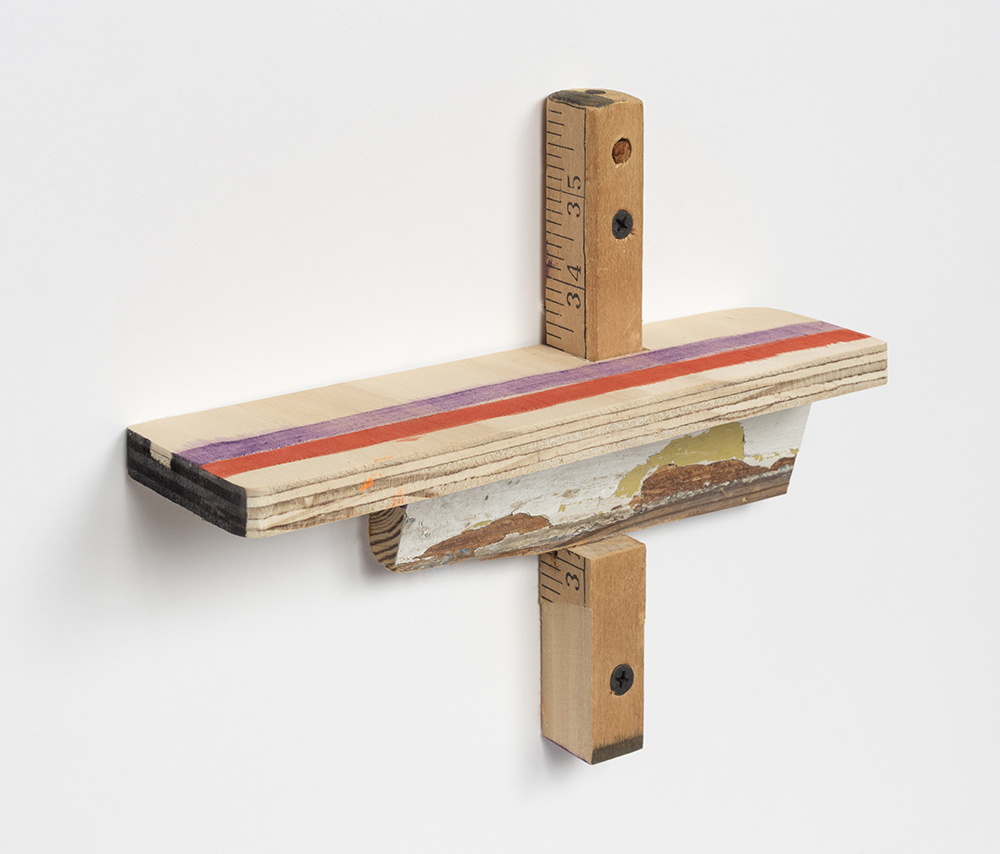 Kevin McNamee-Tweed.<em> No Wind</em>, 2019. Ink on wood with affixed yardstick and found wood, 7 x 8 3/4 x 2 1/4 inches (17.8 x 22.2 x 5.7 cm)