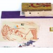 Kevin McNamee-Tweed.<em> Struck Shelf</em>, 2019. Ink and colored pencil on muslin mounted to wood with affixed pencil on paper drawing, newsprint, and found wood, 2 1/2 x 11 3/4 x 8 inches (6.4 x 29.8 x 20.3 cm) thumbnail