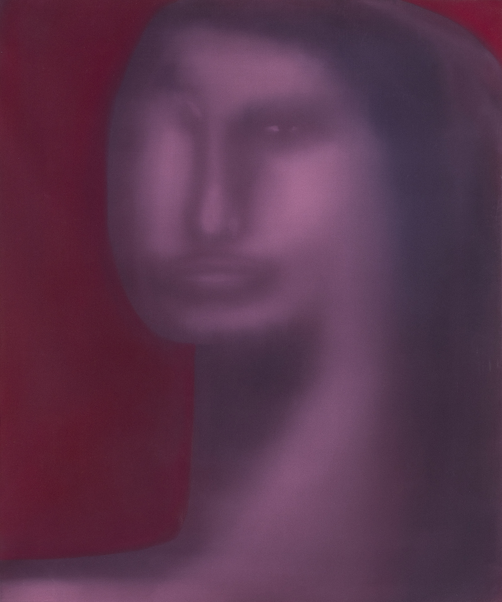George Rouy.<em> Face Set on Red</em>, 2019. Acrylic on canvas, 70 7/8 x 59 inches (180 x 150 cm)