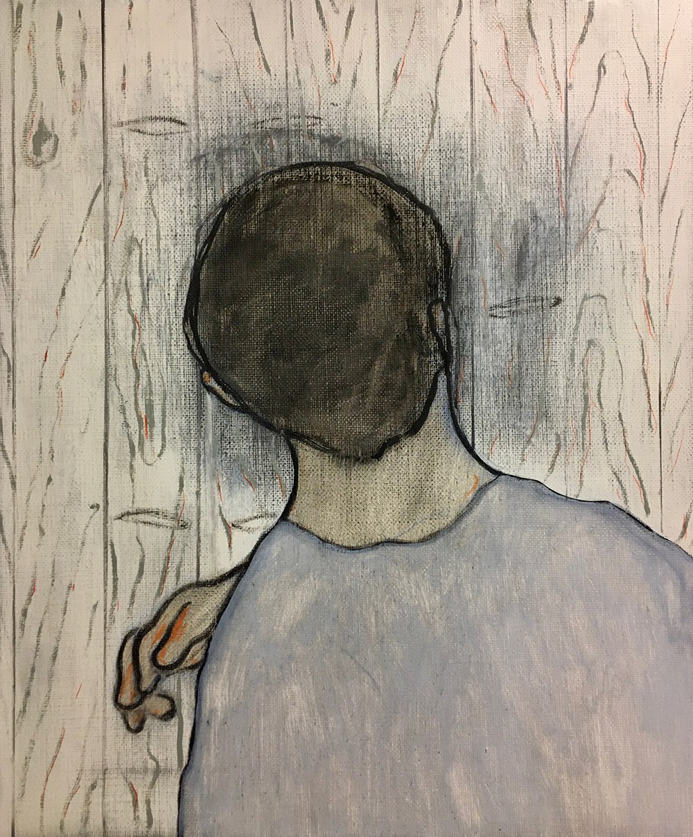 Francisco Rodriguez.<em> Head One</em>, 2019. Oil and charcoal on linen, 23 5/8 x 19 5/8 inches (60 x 50 cm)