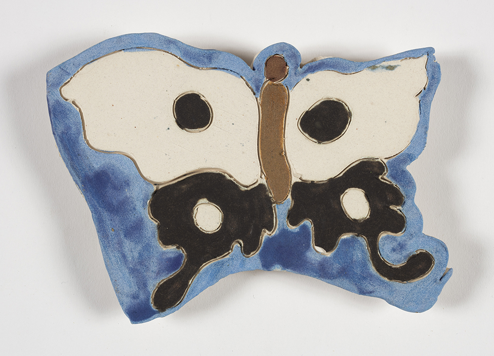 Kevin McNamee-Tweed.<em> Untitled (Butterfly)</em>, 2019. Glazed ceramic, 5 x 6 3/4 inches (12.7 x 17.1 cm)
