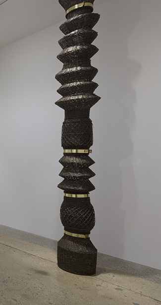 Eugenia Mendoza.<em> Bellow, No.2 </em>, 2019. Bronze and wicker, 146 x 19 x 19 inches (370.8 x 48.3 x 48.3 cm)