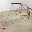 Gabrielle D'Angelo.<em> Moving Structure, #1</em>, 2019. Wood, milk paint, rope, sand, dyed cotton fabric, 10 x 5 x 4 inches (25.4 x 12.7 x 10.2 cm) thumbnail