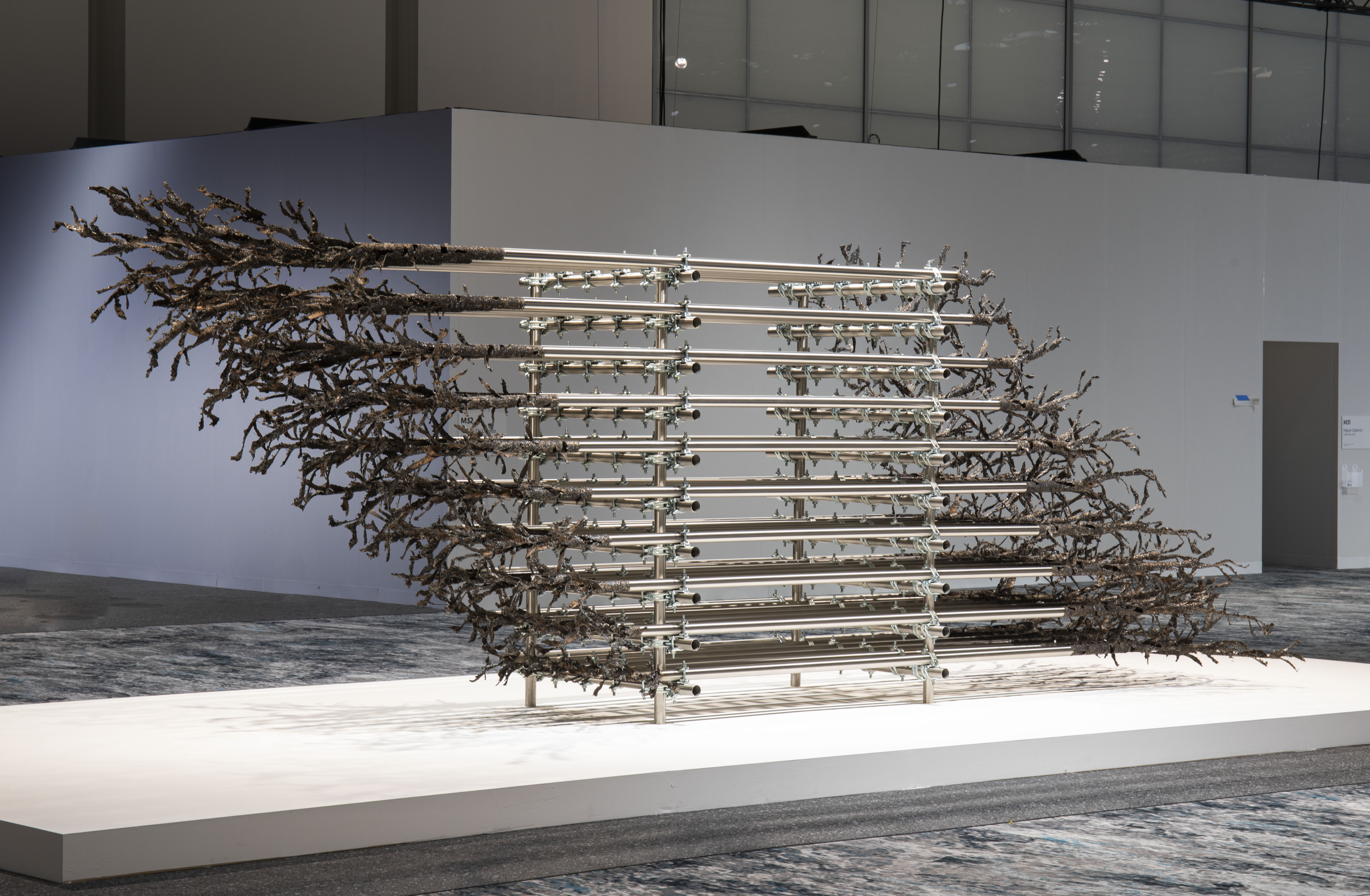 Luciana Lamothe.<em> Brutal Ambivalence</em>, 2019. Steel pipes and clamps, 76 3/4 x 236 1/4 x 47 1/4 inches (195 x 600 x 120 cm)