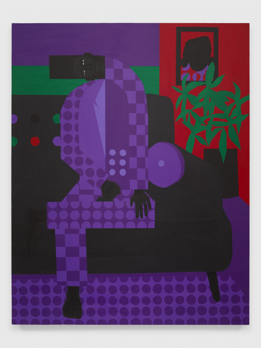 Jon Key, The Man in the Violet Suit No. 15 (Living Room), 2020 Acrylic on panel 60 x 48 inches (152.4 x 121.9 cm)