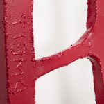 Jesse Pollock. <em> He That Will Not Live Long, Let Him Dwell…</em>, 2019. Welded steel, polyurethane paint, 142 x 31 1/2 x 2 inches (360.7 x 80 x 5.1 cm) Detail