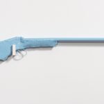 Jesse Pollock. <em>Bloody Shooter</em>, 2019. Welded steel, polyurethane paint, 54 1/2 x 7 x 2 inches (138.4 x 17.8 x 5.1 cm)