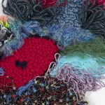 Hannah Epstein. <em>Blood Bunny</em>, 2019. Wool, acrylic, polyester and burlap, 36 x 35 inches  (91.4 x 88.9 cm) Detail