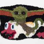 Hannah Epstein. <em>Baby Yoda Riding My Desire to Have a Child</em>, 2019. Wool, polyester, cotton and burlap, 19 x 28 inches  (48.3 x 71.1 cm)