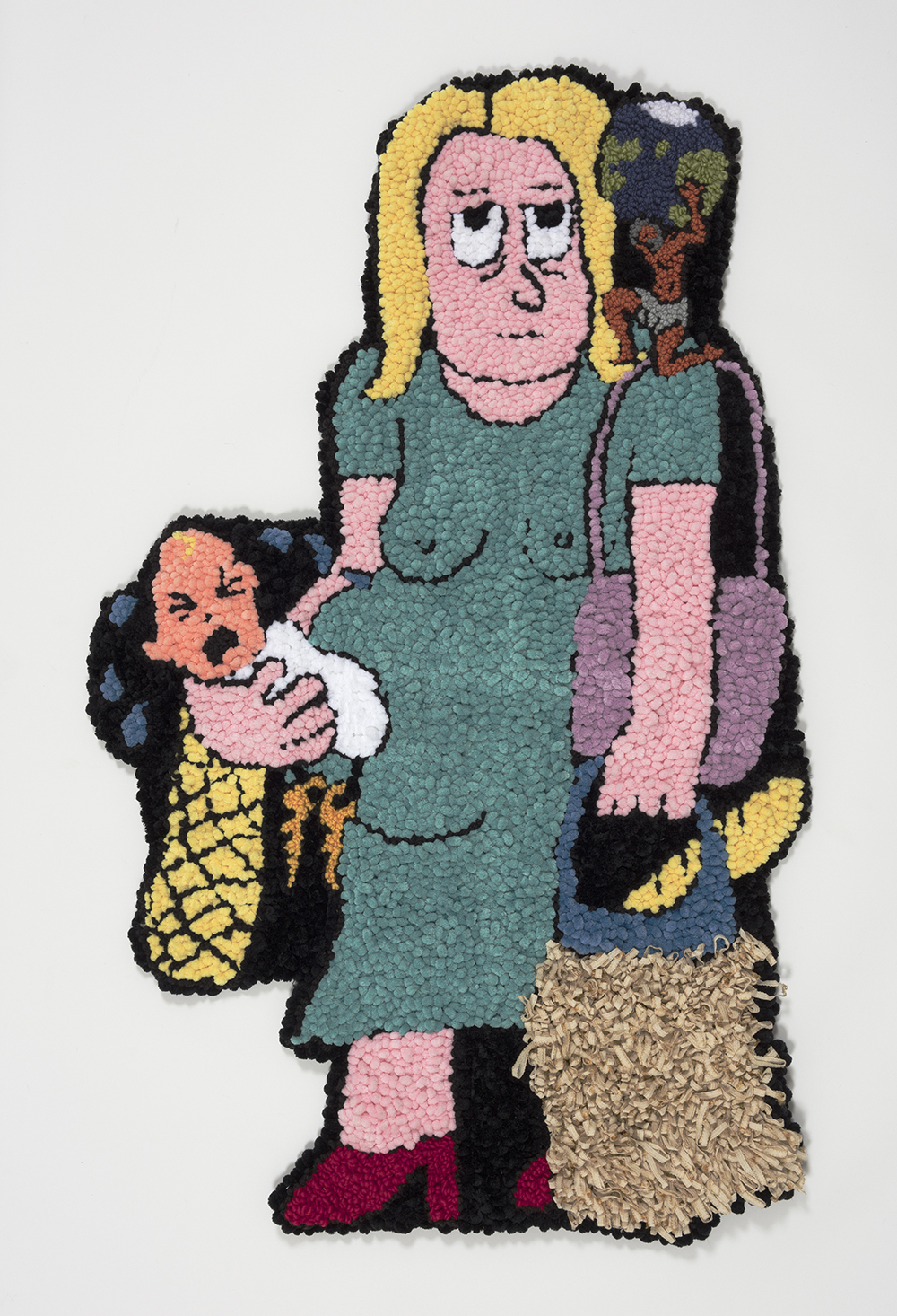 Hannah Epstein. <em>Atlas Lugged</em>, 2019. Wool, acrylic, polyester and burlap, 50 x 31 inches  (127 x 78.7 cm)