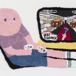 Hannah Epstein. <em>Nerd Smasher</em>, 2019. Wool, polyester, cotton and burlap, 74 x 47 inches  (188 x 119.4 cm)