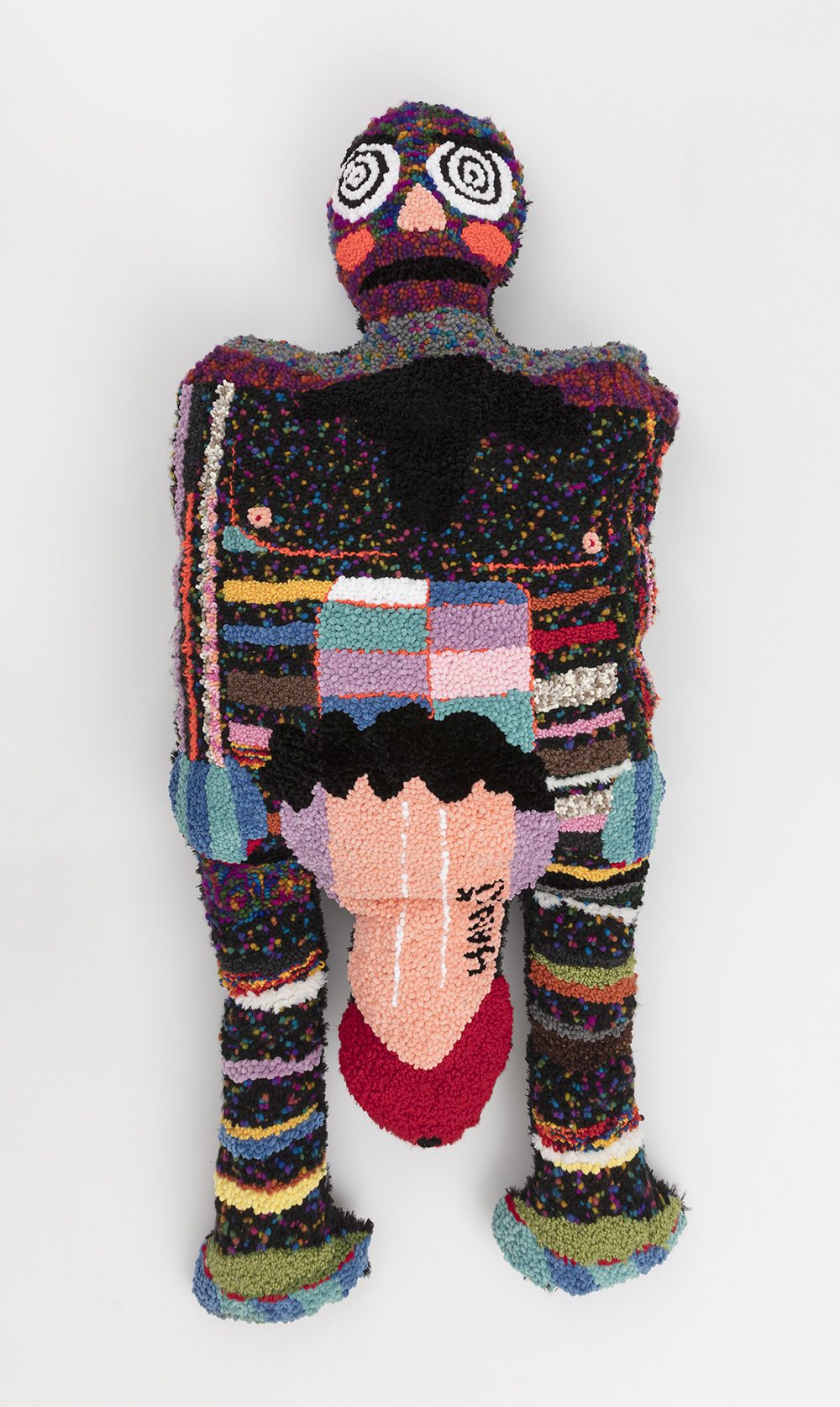 Hannah Epstein.<em> Hanski's BDE</em>, 2020. Wool, acrylic, polyester, burlap and polyfill, 93 x 44 x 19 inches (236.2 x 111.8 x 48.3 cm)