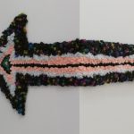 Hannah Epstein. <em>Arrow</em>, 2020. Wool, acrylic, polyester, cotton and burlap, 42 1/2 x 17 inches (108 x 43.2 cm)