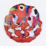 Hannah Epstein. <em>Cheddar Cheese</em>, 2020. Digital print on lycra; polyfill and wood, 20 1/2 x 20 1/2 x 2 inches (52.1 x 52.1 x 5.1 cm)