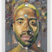 Yung Jake. <em>Untitled Self-Portrait 5 (grizzly, panda, ice bear, one-one, b-mo, calvin, edward, tito, peter and zoidberg)</em>, 2020. Oil on found metal; powder-coated steel support, 36 x 24 inches  (91.4 x 61 cm) thumbnail