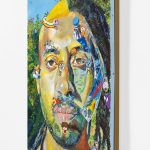 Yung Jake. <em>Untitled Self-Portrait 1 (princess rainicorn, mordecai, darwin, chuckie, gumball, earthworm jim, mojo jojo, wet willy, skeeter, mac and darwin)</em>, 2020. Oil on found metal; powder-coated steel support, 36 x 24 inches (91.4 x 61 cm)