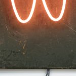 Yung Jake. <em>hair (orange)</em>, 2020. Neon on found metal, 36 x 24 inches  (91.4 x 61 cm) Detail