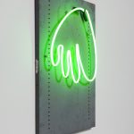 Yung Jake. <em>hair (green)</em>, 2020. Neon on found metal, 36 x 24 inches (91.4 x 61 cm)