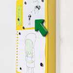 Yung Jake. <em>hairs, fly, kelvin w green hair</em>, 2020. Ink and water color on paper affixed with magnets on powder-coated steel, 7 1/8 x 4 1/4 inches (18.1 x 10.8 cm)